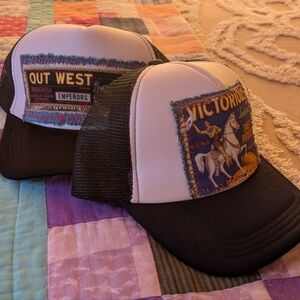 Cowboy Western trucker hats, TWO out west & victorious hats, Made By Me!